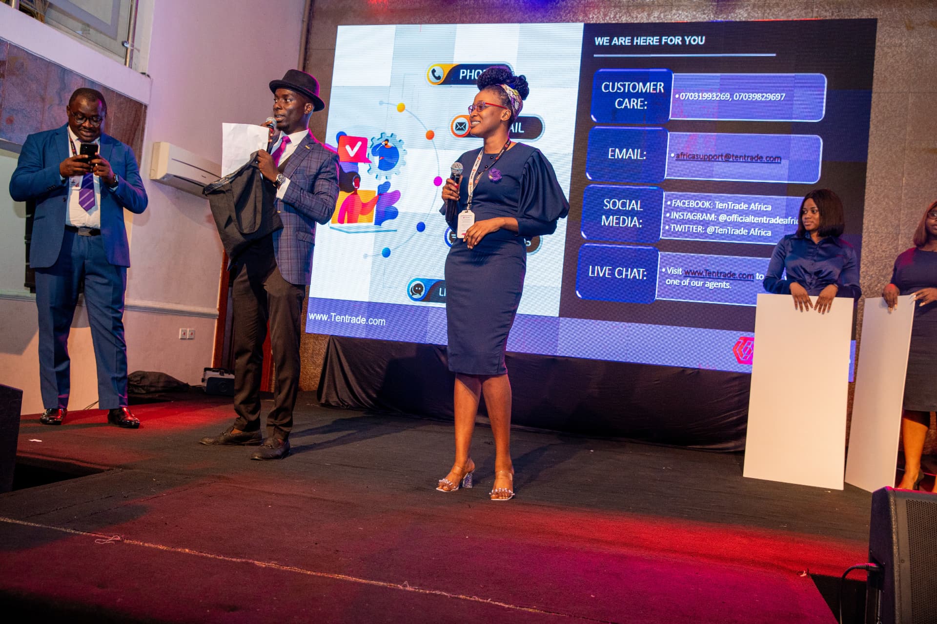 On stage during a trader support presentation